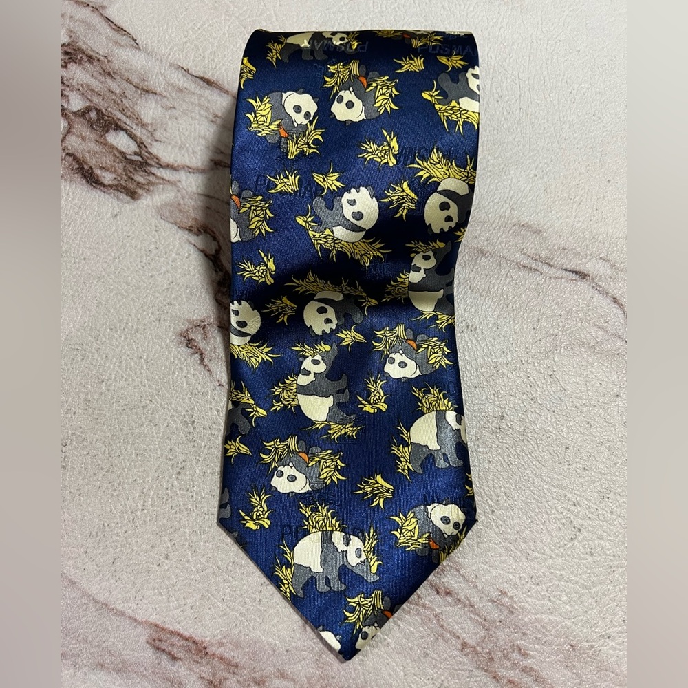 Gold City Tie Handmade Men Tie Neck Tie 100% Silk Classic Length Panda Print.